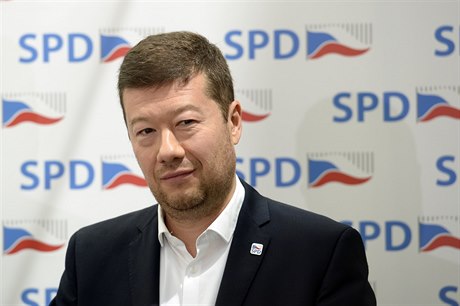 Pedseda SPD Tomio Okamura vystoupil 26. ervna 2018 v Praze na tiskové...