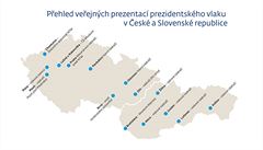 Mapa zastávek prezidentského vlaku.