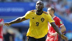 Belgian Romelu Lukaku slaví gól v zápase proti Tunisku.