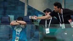 Diego Maradona zápas Argentiny op�t velmi siln� pro�íval.