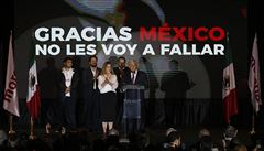 Andres Manuel Lopez Obrador pí vítzném proslovu v Mexico City.