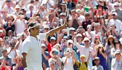 Roger Federer v prvním kole Wimbledonu.