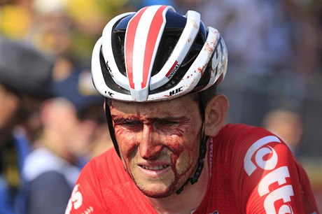 Belgický cyklista Tiesj Benoot v cíli 4. etapy Tour de France 2018.