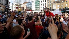 Fanouci Anglie slaví v Londýn postup fotbalist do semifinále MS 2018.