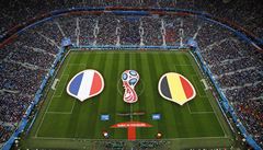 MS ve fotbale 2018. Start úvodního semifinále Francie vs. Belgie.