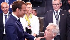 Francouzský prezident Emmanuel Macron s eským prezidentem Miloem Zemanu na...