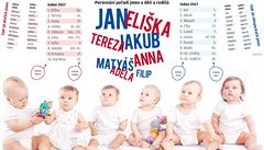 Tabulka nejoblíbenjích jmen v roce 2017.