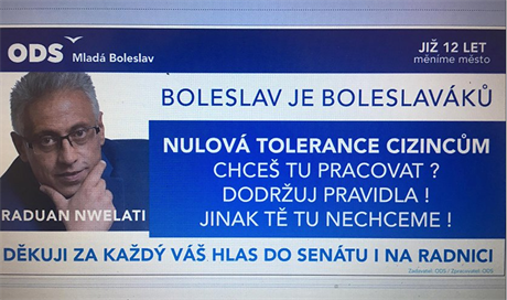 Pracovní návrh billboardu mladobolesvksého primátora Raduana Nwelatiho.