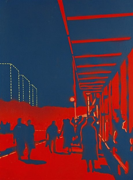 Ulice, 1976. Olej, sítotiskové barvy, plátno, 94,5 × 74,5 cm. Ze sbírky...