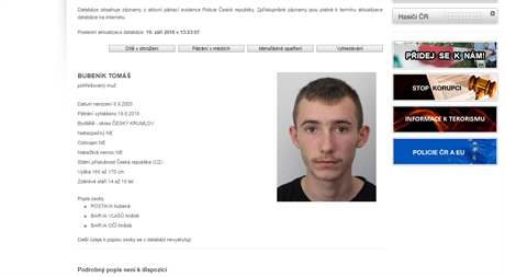 Policie pátrá po patnáctiletém Tomái Bubeníkovi z eskokrumlovska.