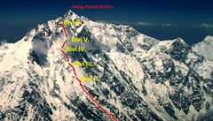 Detailní nákres výstupu eské expedice na Nanga Parbat.