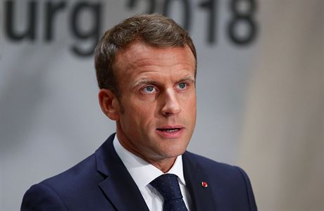 Francouzský prezident Emmanuel Macron na tiskové konferenci po jednání lídr...