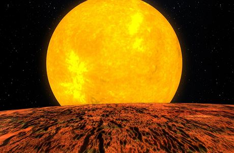 Umlecká pedstava pohledu z planety Kepler-10b na mateskou hvzdu