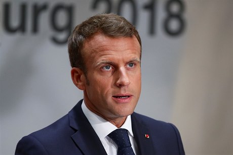 Francouzský prezident Emmanuel Macron na tiskové konferenci po jednání lídrů...