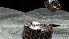 Ilustrace ukazuje dva roboty, kteří úspěšně přistáli na asteroidu. | na serveru Lidovky.cz | aktuální zprávy