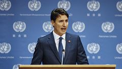 Kanadský premiér Justin Trudeau na tiskové konferenci popel, e by Donald...