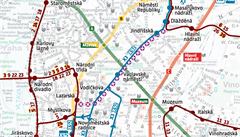 Mapa k výluce tramvají u Karlova námstí.