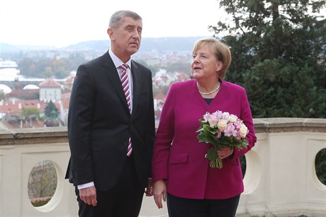 Angela Merkelová a Andrej Babi v Praze u píleitosti 100. výroí...