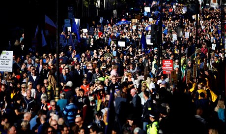 Lidé v Londýn protestovali proti Brexitu.