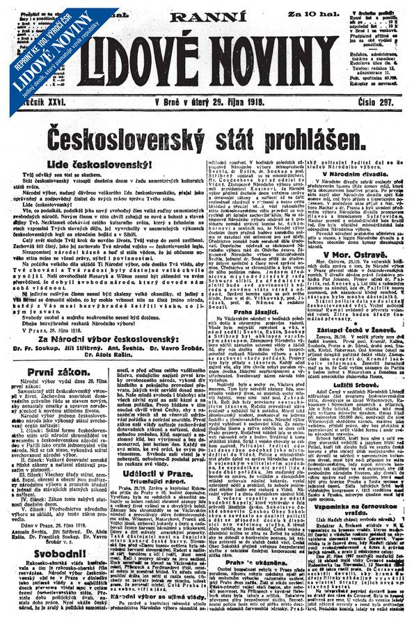 Československý stát prohlášen. Lidové noviny přetisknou své 100 let staré  vydání | Byznys | Lidovky.cz