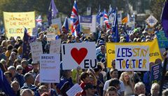 Lidé v Londýně protestovali proti Brexitu.