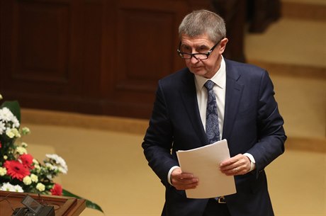 Andrej Babiš na hlasování o nedůvěře vládě v Poslanecké sněmovně.