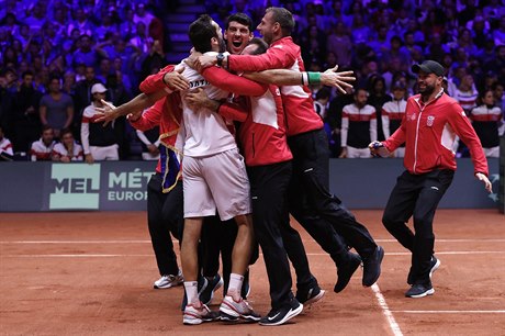 Bezprostední emoce tenist Chorvatska po zisku Davis Cupu.