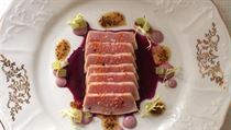 Meoun, erven zel, shichimi...sword fish, red cabbage, shichimi