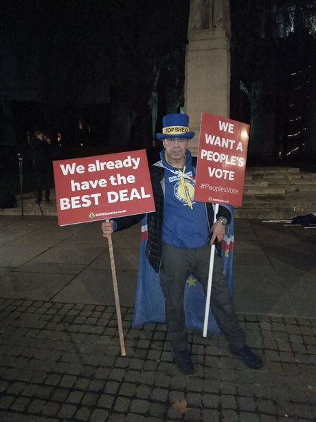 Jeden z hlavních demonstrant proti odchodu Velké Británie z EU - Steve Bray.
