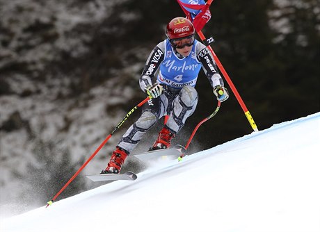 Ester Ledecká pi závod Super-G v italské Val Garden.