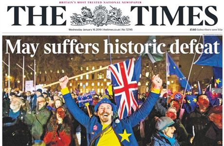 Historick porka Mayov a radost odprc brexitu, tak vypad tituln strana...