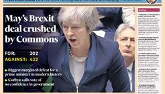 Titulní strana Financial Times hovoící o rozdrcení dohody premiérky Mayové...