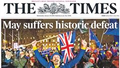 Historická poráka Mayové a radost odprc brexitu, tak vypadá titulní strana...