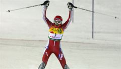 árka Záhrobská v cíli zlatého slalomu na mistrovství svta v Aare v roce 2007.