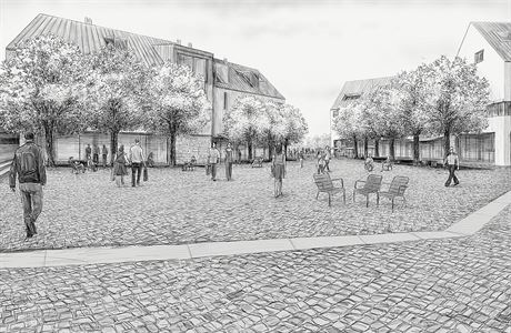 Skica Enza Eney pro nov projekt Oaks v Nebenicch u Prahy. Architekt je...