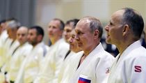 Vladimir Putin na tréninku ruské judistické reprezentace.