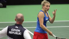Fed Cup R vs. Rumunsko: Kateina Siniaková bhem tyhry.