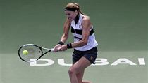 Petra Kvitova v zápase osmifinále Dubai Open, kde porazila Američnaku Jennifer...