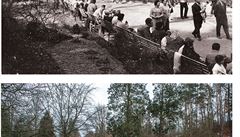 Na nedatované ernobílé fotografii je historická podoba zoo, dolní snímek...