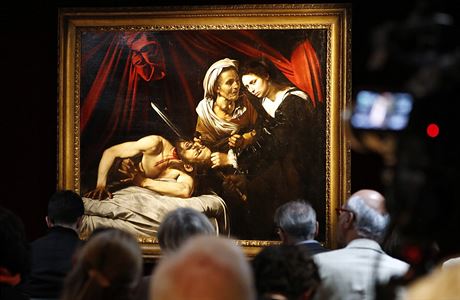 Caravaggiho obraz Judita a Holofernes v londnsk galerii.