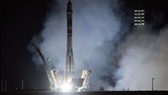 Start rakety Sojuz-FG, která má na Mezinárodní vesmírnou stanici dopravit...