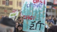 Stávka v Praze za lepí ivotní podmínky a regulace zmn klimatu.