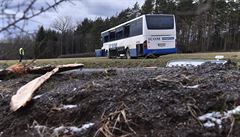 U obce Vnika na Jihlavsku 11. bezna 2019 ped 14:30 havaroval autobus se...