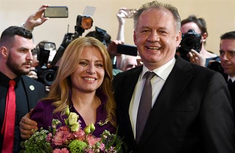 Slovensk prezident Andrej Kiska a vtzka voleb Zuzana aputov