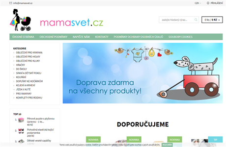 Homepage obchodu Mamasvet lk na dopravu zdarma.