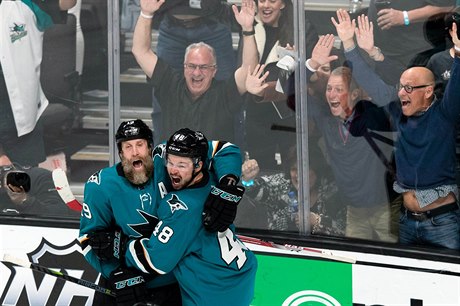 Tomá Hertl oslavuje svoji branku v zápase playoff