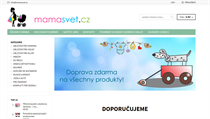 Homepage obchodu Mamasvet láká na dopravu zdarma.