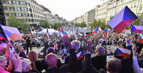 Demonstraci proti "diktátu Evropské unie" uspoádala SPD 25. dubna 2019 na...