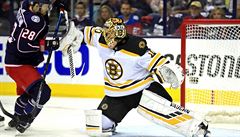 Branká Tuukka Rask (40) z týmu Boston Bruins brání sí ped útoníkem pravého...
