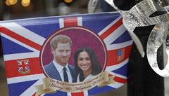 Britský union Jack vyobrazující navíc prince Harryho a  Meghan, vévodkyni ze...